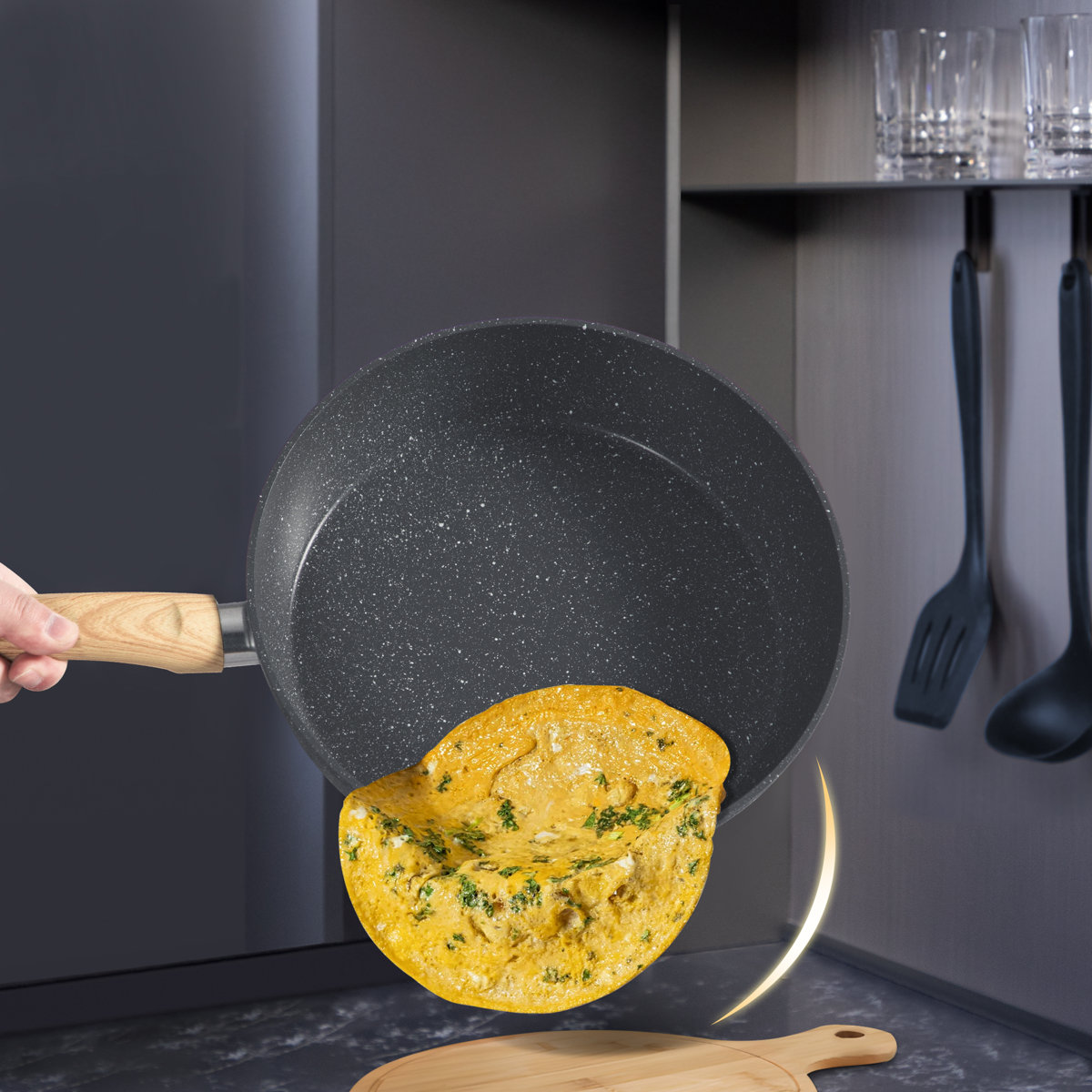 12 Piece Granite Black Nonstick kitchen Cookware Induction Pots and Pans Set